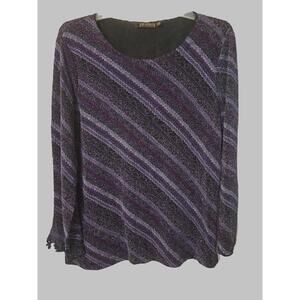 Picadilly Women’s Purple Shimmer Metallic Stripe Sparkle Knit Party Chic Top, Lg
